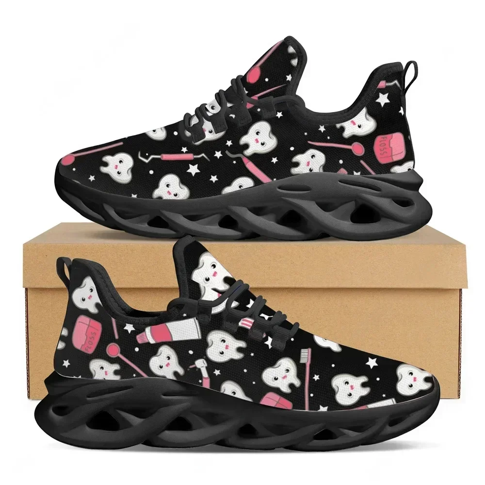 Cute Cartoon Tooth Pattern Women Slip On Sneakers Dentist Mesh Ladies Shoes Light Casual Summer Beach Water Loafers