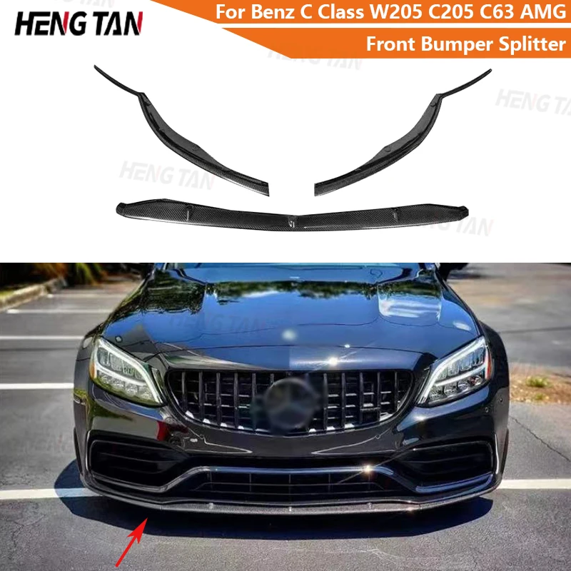 Carbon Fiber For Mercedes Benz C Class W205 C205 C63 AMG Coupe 2015 - 2019 Car Front Bumper Splitter Front Lip Chin Diffuser