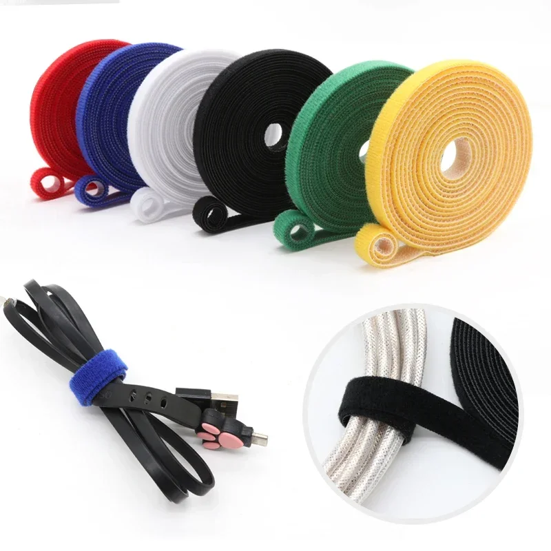 Auto-adesivo Nylon Cable Tie, correias de fio reutilizáveis, Auto-Cut Fastener Tape, Gerenciamento de cabos DIY, 5m por Rolo, 10mm, 15mm, 20mm, 25mm