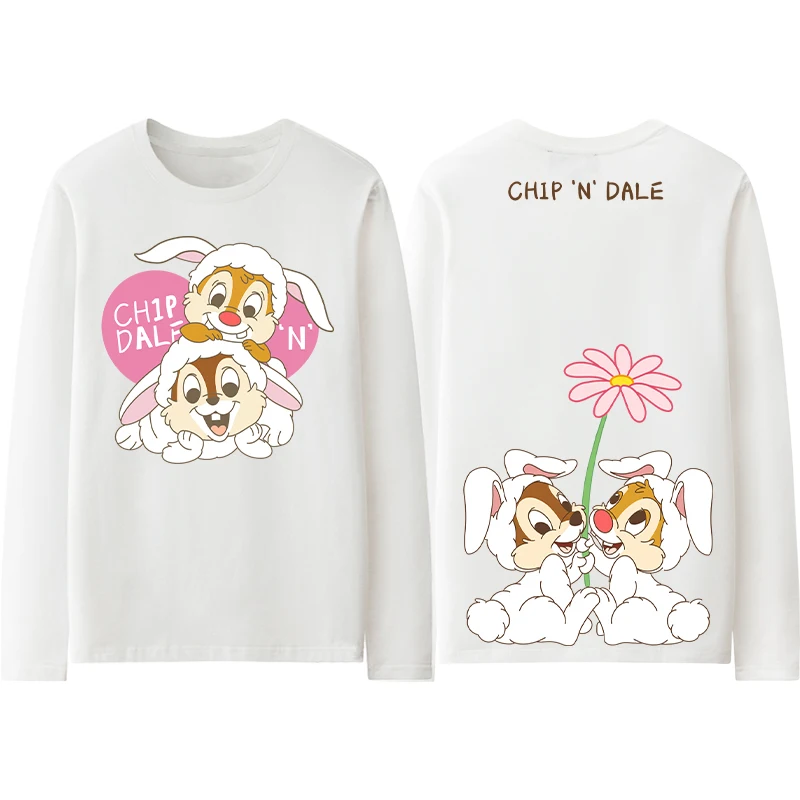 Chichititi Squirrel Long Sleeve T-shirt Men Harbor Wind Ins Trend Disney Animation Peripheral Clothes Autumn Couple Clothes