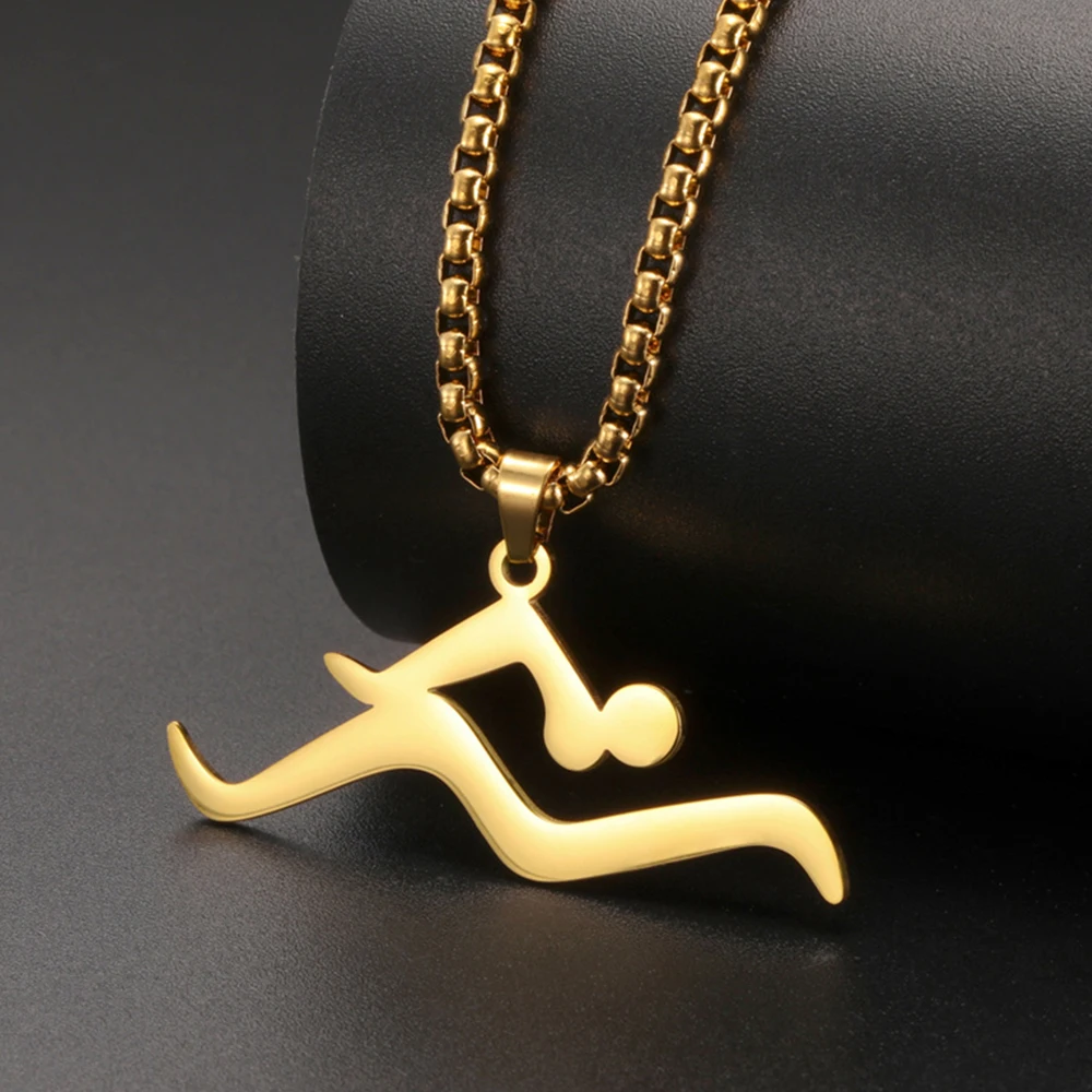 My Shape Swimming Water Pendant Necklaces Summer Sports Swim Charms Chain Stainless Steel Jewelry Swimming Lovers Gift Women Men