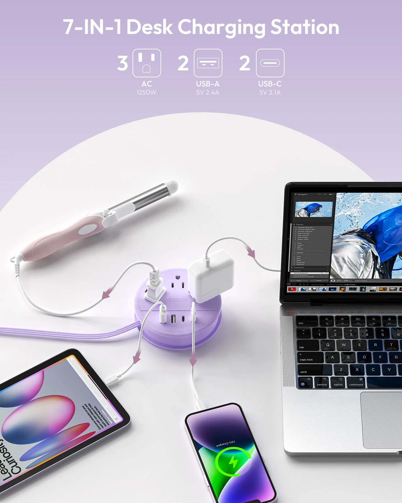 الولايات المتحدة التوصيل قطاع الطاقة المحمولة مع USB-C شحن سريع منافذ 3AC 4 منافذ USB 4FT تمديد الحبل لسفن الرحلات البحرية المطارات الفنادق