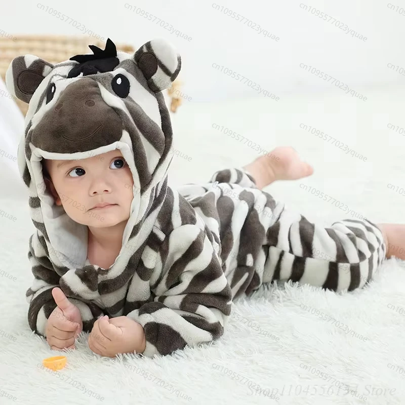 0-3Y Baby Zebra Costume Halloween Animal Cosplay Suit Boy Girl kigurumis Outfit Winter Warm Bebe Clothes Festival Party Jumpsuit