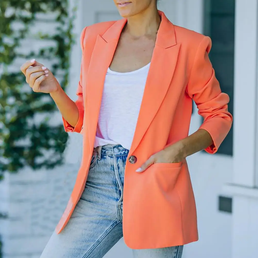 Blazer leve de manga comprida feminino com bolsos, cardigã chique, terno de escritório fino, jaqueta casual