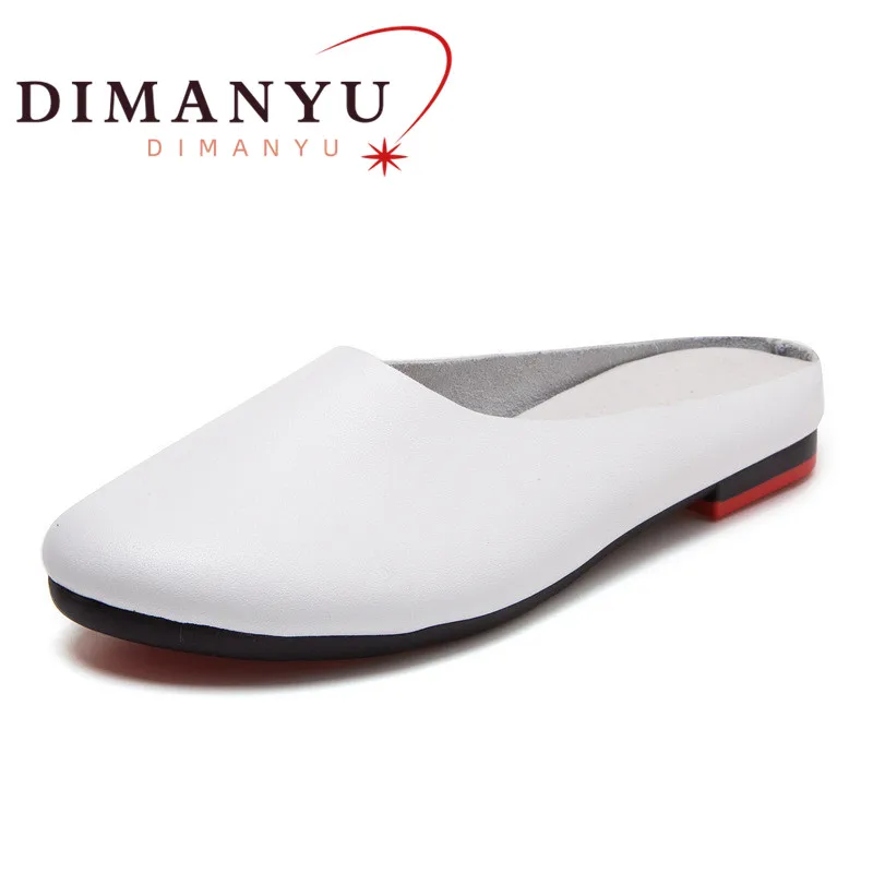 Women Slippers 2026 Spring New Genuine Leather Women Shoes big Size 41 42 43 Flat Casual Summer Half Slippers Women