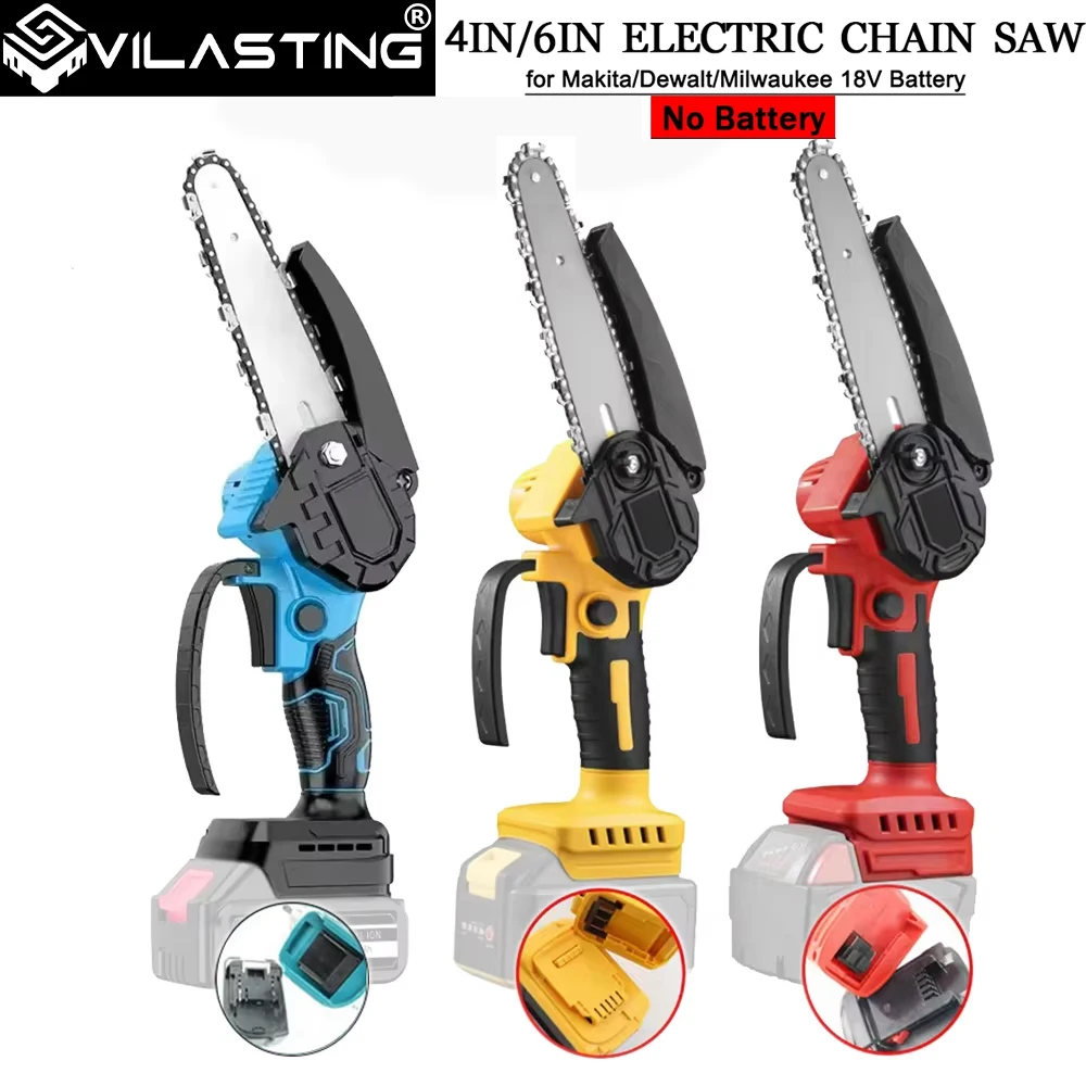

Аккумуляторная мини-бензопила VILASTING, ручная электрическая пила, для аккумуляторного штифта Makita/Dewalt/Milwaukee 18 В, 4, инструмент для резки древесины 6 дюймов