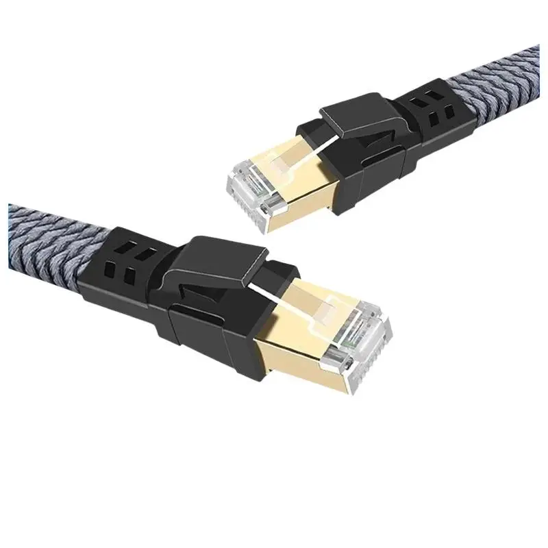 CAT8 Ethernet Cable 40Gbps High Speed Braided Jacket Gold Plated Connectors For Home Office Gaming Router Modem