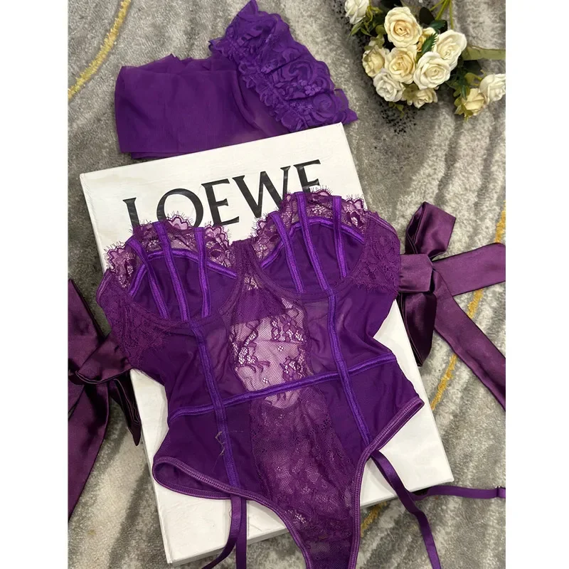 Sexy shapewear with butterfly bow and silk strap, sexy lingerie with stockings set  porno costume sexy women open  lace bodysuit