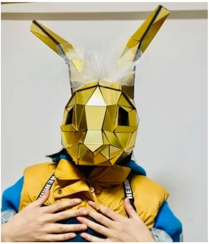 Easter cosplay party mirror glass full face mask Gold halloween bunny headgear silver rabbit headdress party decoration