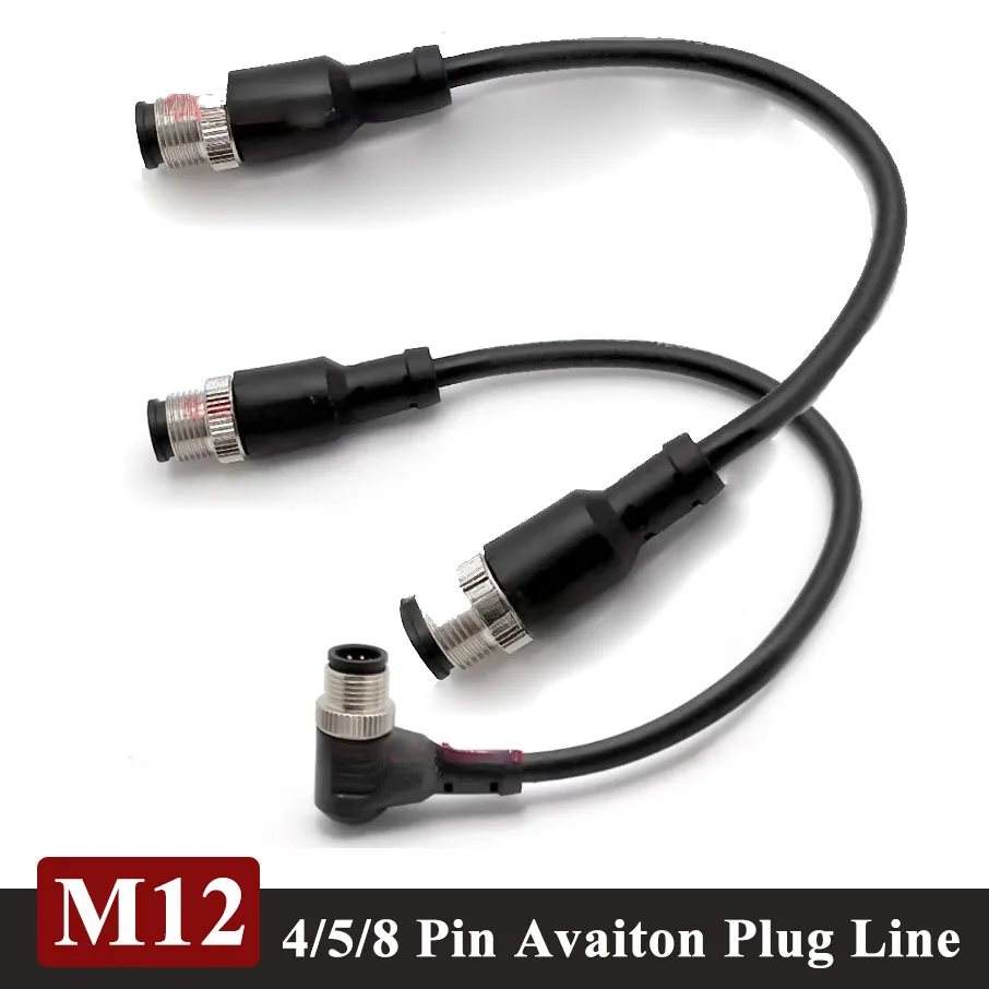 M12 Connector Cable A Code 4Pin 5Pin 8Pin Male Female Plug Straight Elbow Sensor Extension Wire IP67 Waterproof Robot CNC Vision