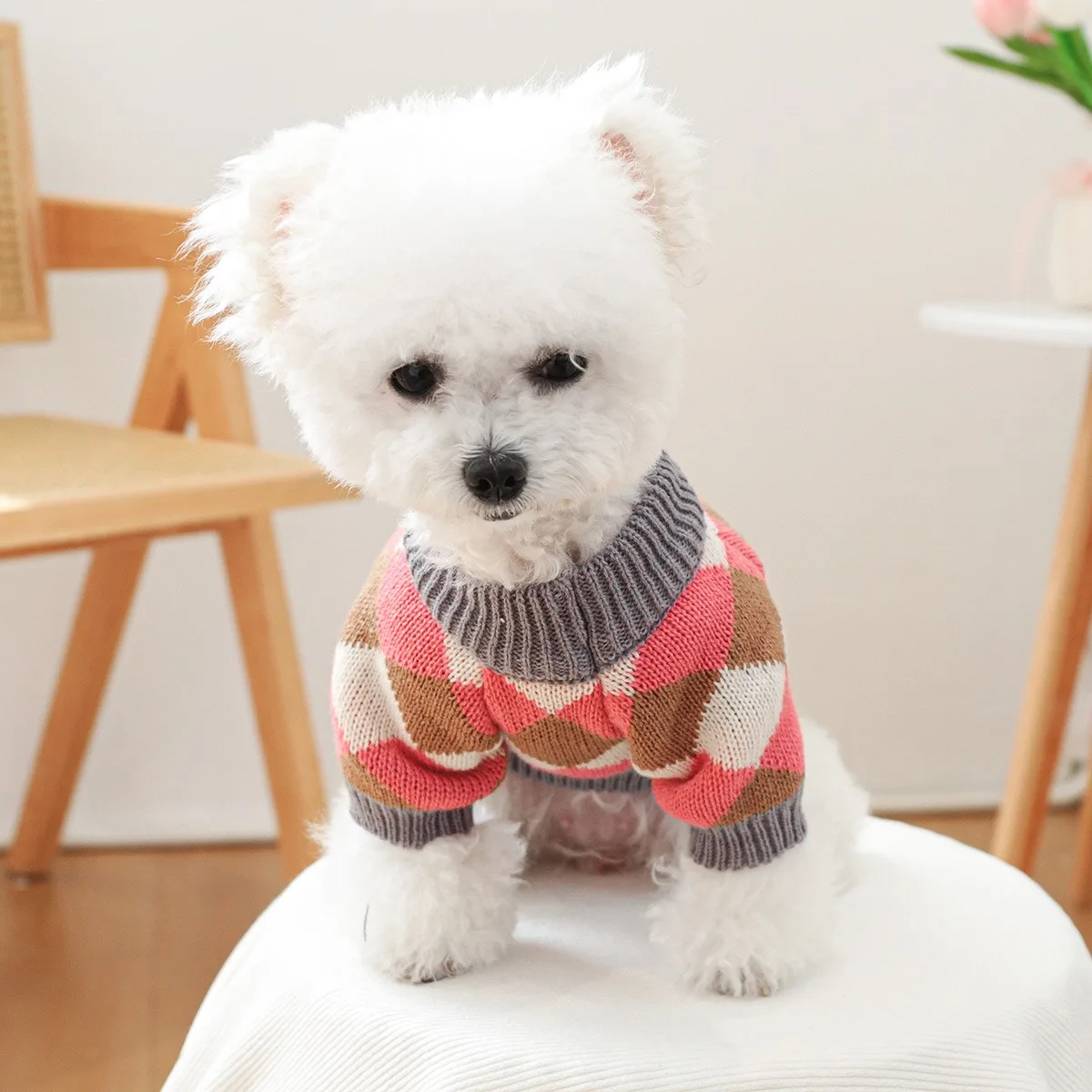 Pet Plaid Sweater Teddy Winter Warm Clothes Yorkshire Knit Sweater Small and Medium Dogs Two Leg Pullover