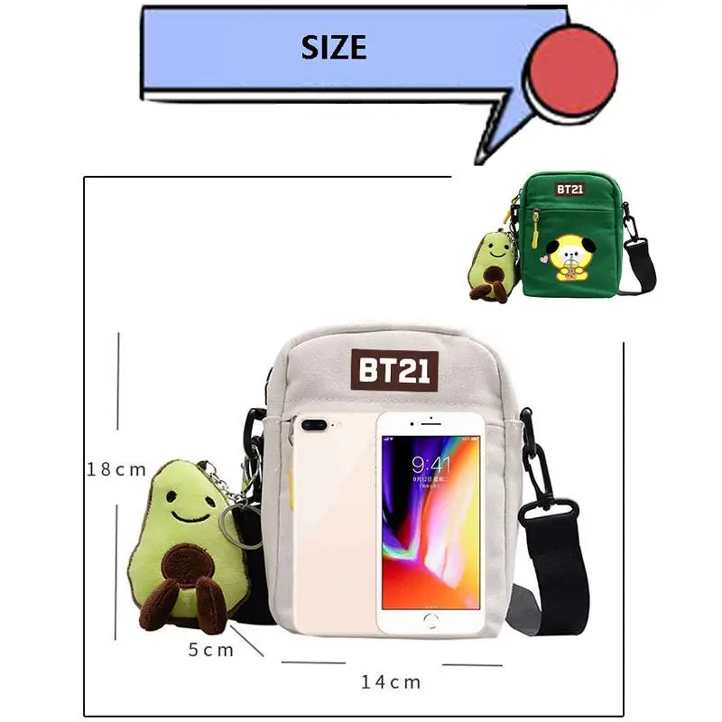 Kawaii Cartoon Bt21 Crossbody Bag Cute Drink Milk Tea Cooky Printed Small Square Bag Portable Sanitary Napkin Storage Bag Gift