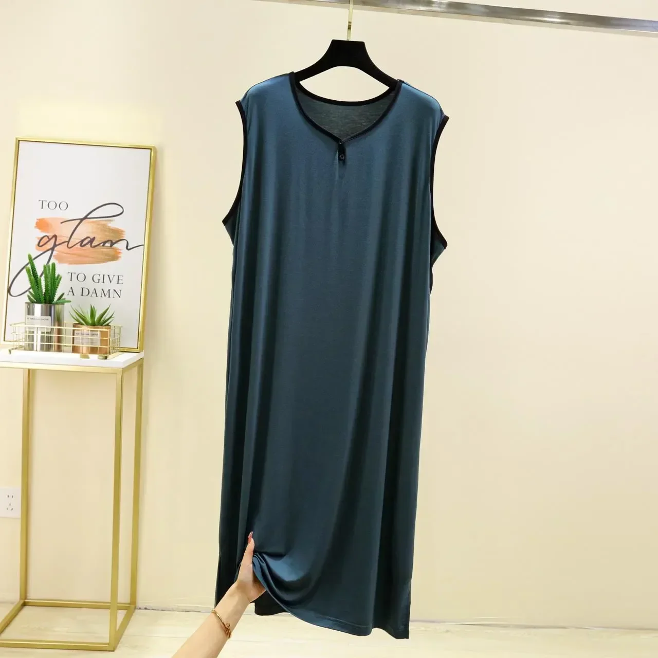 Size Sleepwear Pajamas Solid Men Summer Mid Color Nightshirt Plus Cotton For Long Thin Modal Tops Sleeveless Loose