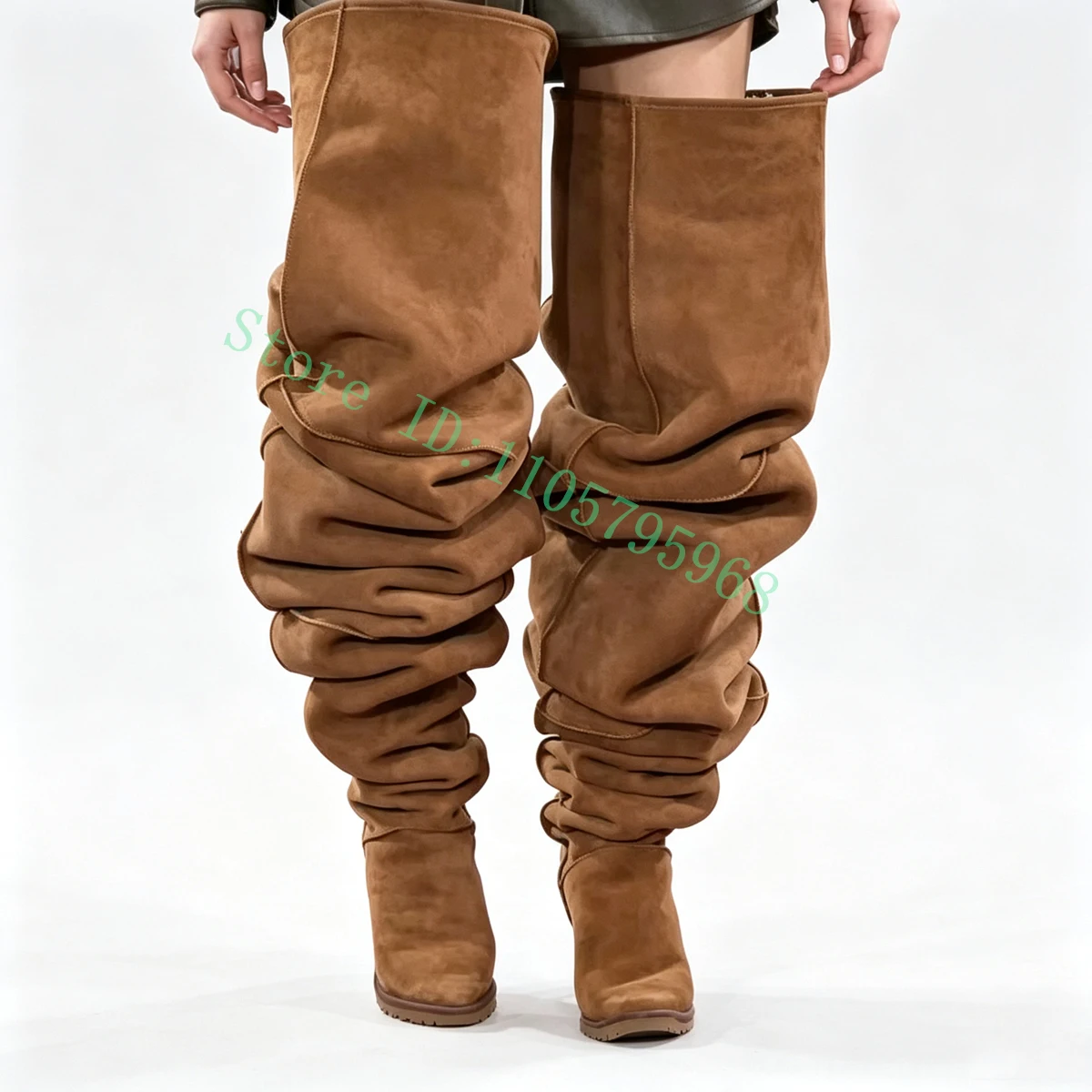 Women's Thigh High Boots Ruched Slouchy Runway Style