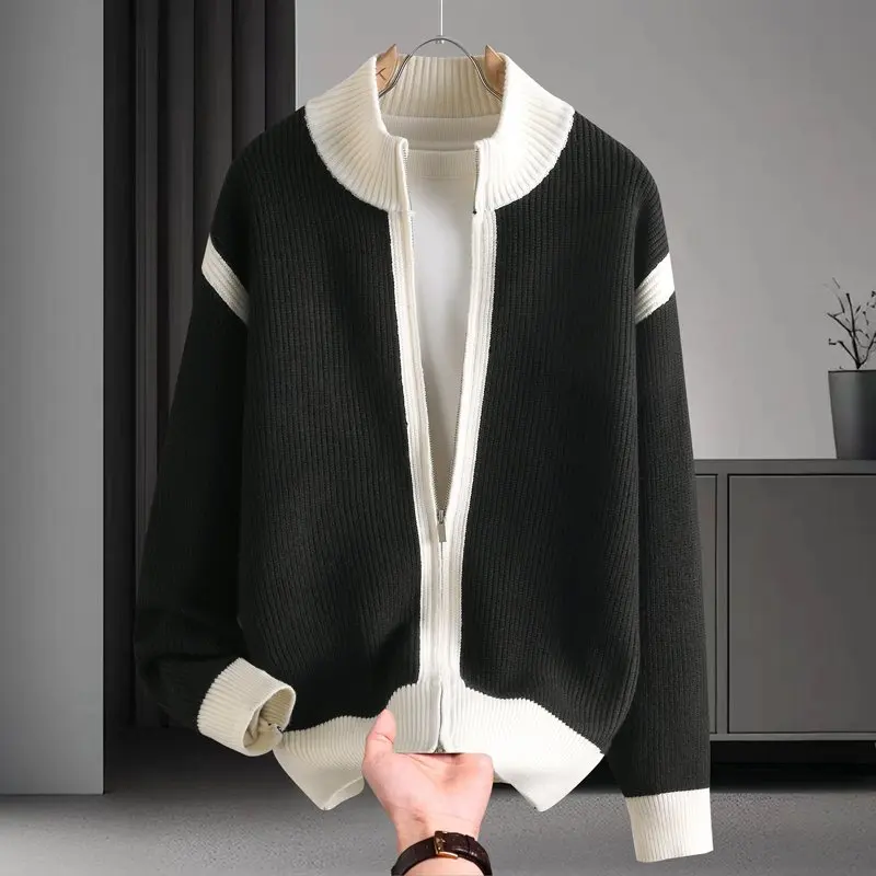 2026 Autumn Men's Fashion Casual Knitted Cardigan Loose Sweater Jacket