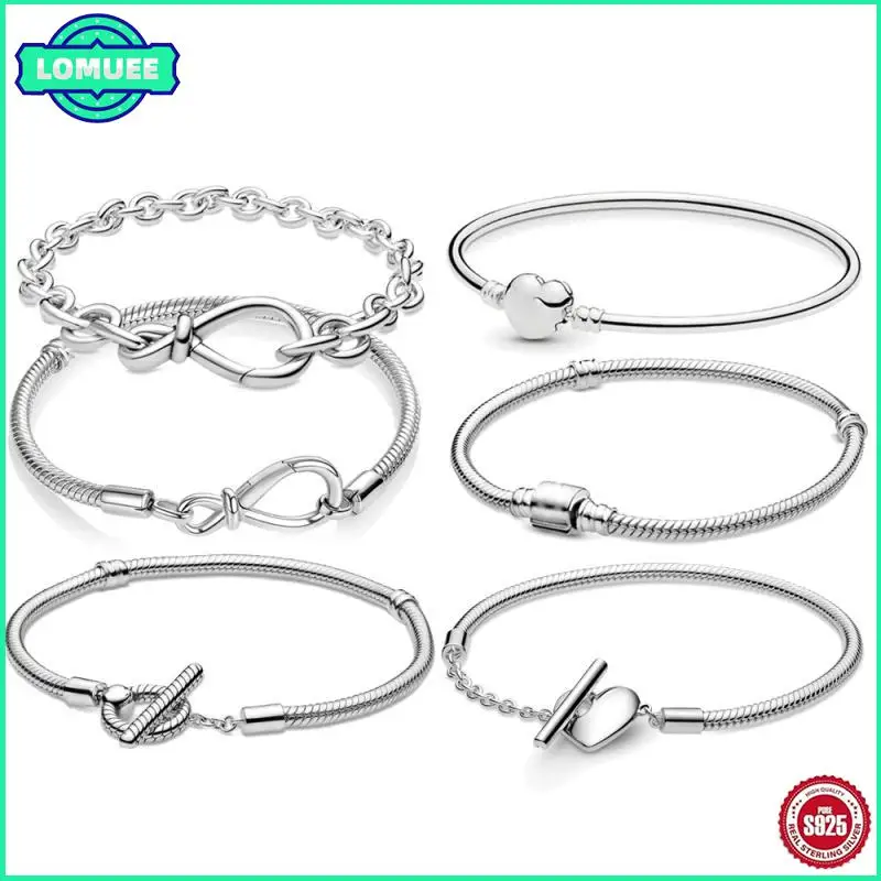 

925 Sterling Silver Love Bracelets for Women Fit Pendant Charms Beads for Fine Jewelry Making Gift