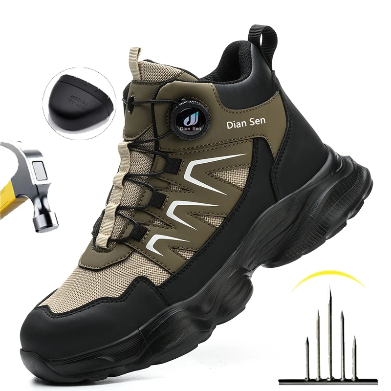 

Мужские защитные рабочие ботинки со стальным носком, противоударные, противопрокольные, для активного отдыха, промышленные, с поворотной застежкой