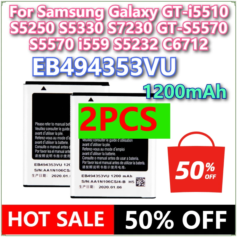 

Brand New EB494353VU 1200mAh Mobile Phone Battery For Samsung Galaxy GT-i5510 S5250 S5330 S7230 GT-S5570 S5570 i559 S5232 C6712
