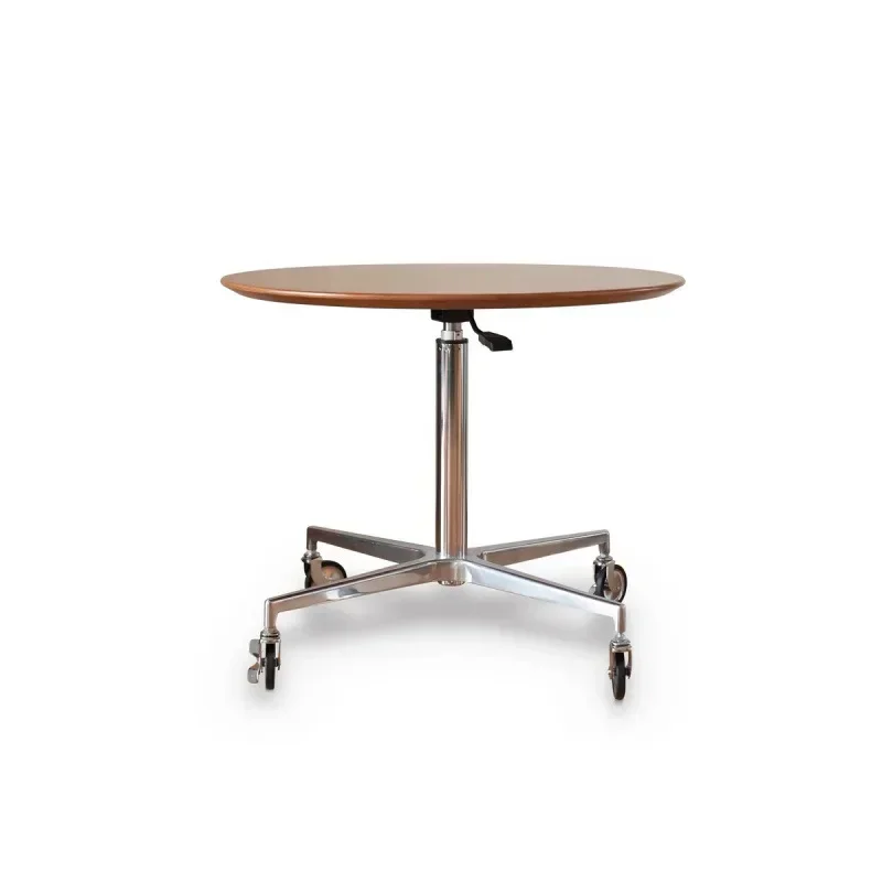 Nordic all solid wood coffee work table, stainless steel negotiation table, movable coffee table Dynamic Island round table