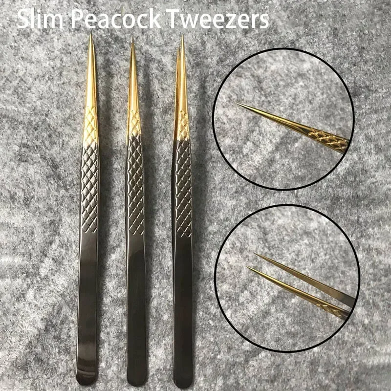 1pcs Black-gold Stainless Tweezers Multifunction Precision Anti-static Eyelashes Extensions Tweezer Anti-slip Design Makeup Tool