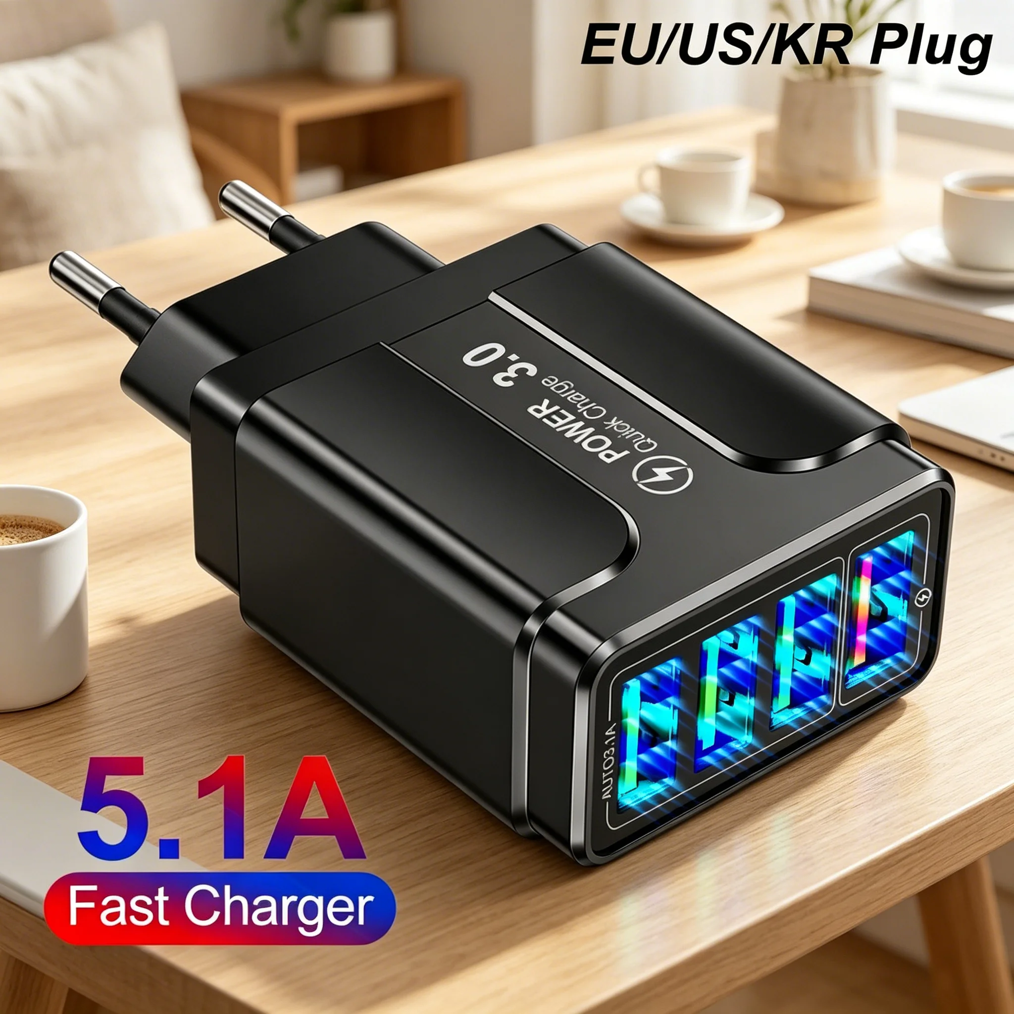 USB QC3.0 Charger 4 Ports Fast Charging Multi Port Quick Charge Power Adapter For Xiaomi Samsung EU/US Plug Travel Wall Charger