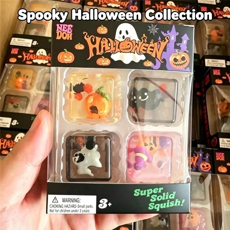 Needoh Nice Cube Halloween Limited Edition Maltose Squishy Toy Stress Relief Squeeze Slow Rebound Fidget Toy 4 Pack Gift Set