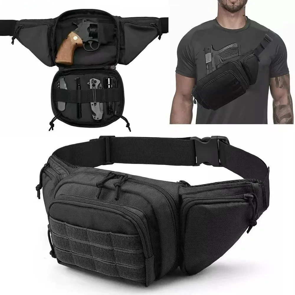 Multi-Functional Waist Fanny Pack Durable Lightweight Belt Bag Adjustable Waist Belt Zippered Pockets Motorcycle Bag