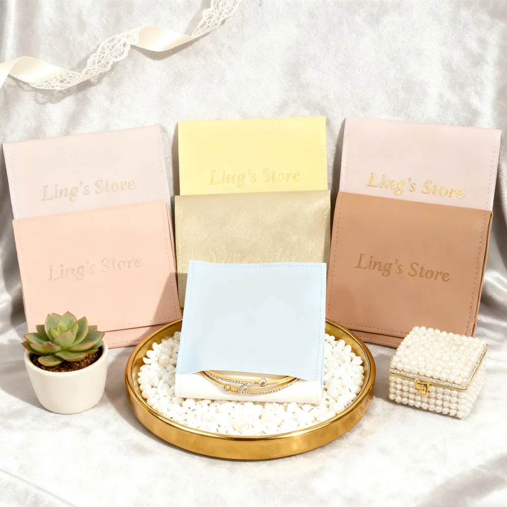 

100pcs Personalized Leather Envelope Pouches Jewelry Gift Bags Earrings Necklace Brooch Package Small Jewellery Travel Packaging
