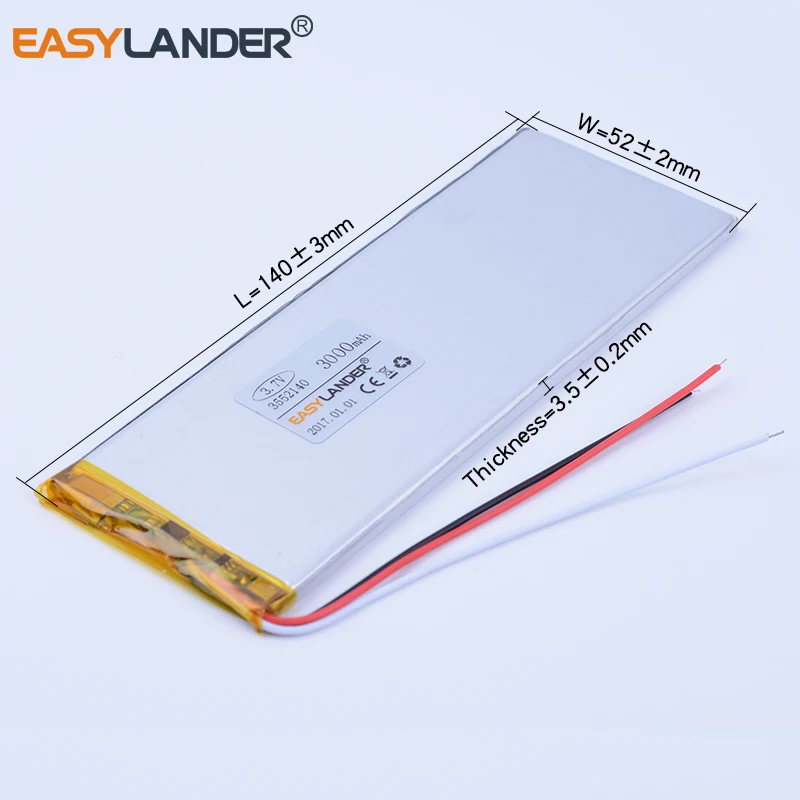 3-wire 3.7V 3000mAh  3550140 Rechargeable li-Polymer Battery For Tablet PC electronics safety  Notebook 3552140 Bliss Pad M8041