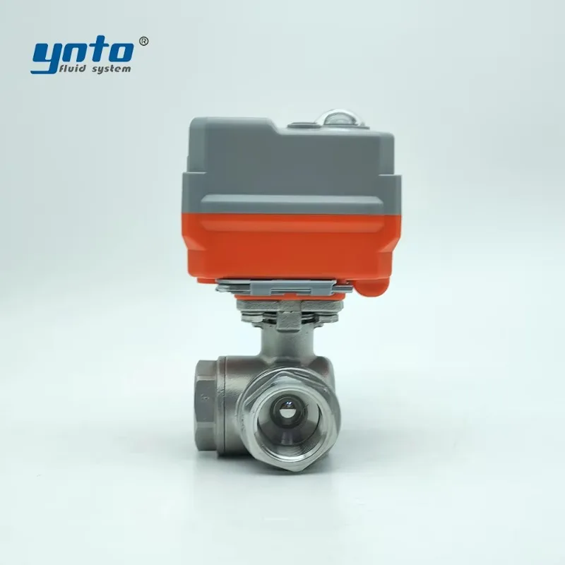 صمام كروي كهربائي صغير الحجم SS ثلاثي الاتجاهات مع خيط داخلي لمعالجة المياه والمياه الصناعية على شكل حرف L