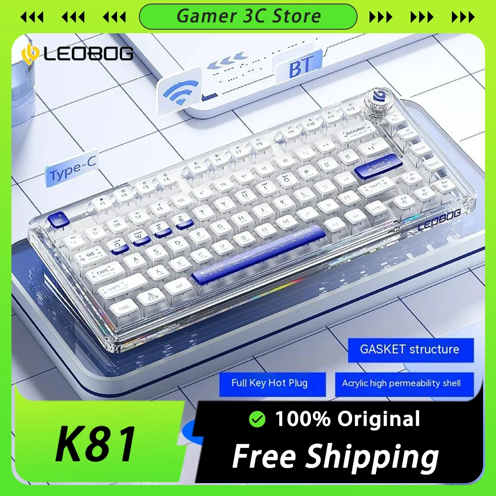 

LEOBOG K81 Mechanical Keyboard Multifunctional Knob Three Mode RGB 81 Keys Wireless Gaming Keyboard Hot Swap Gasket Pc Gamer Mac