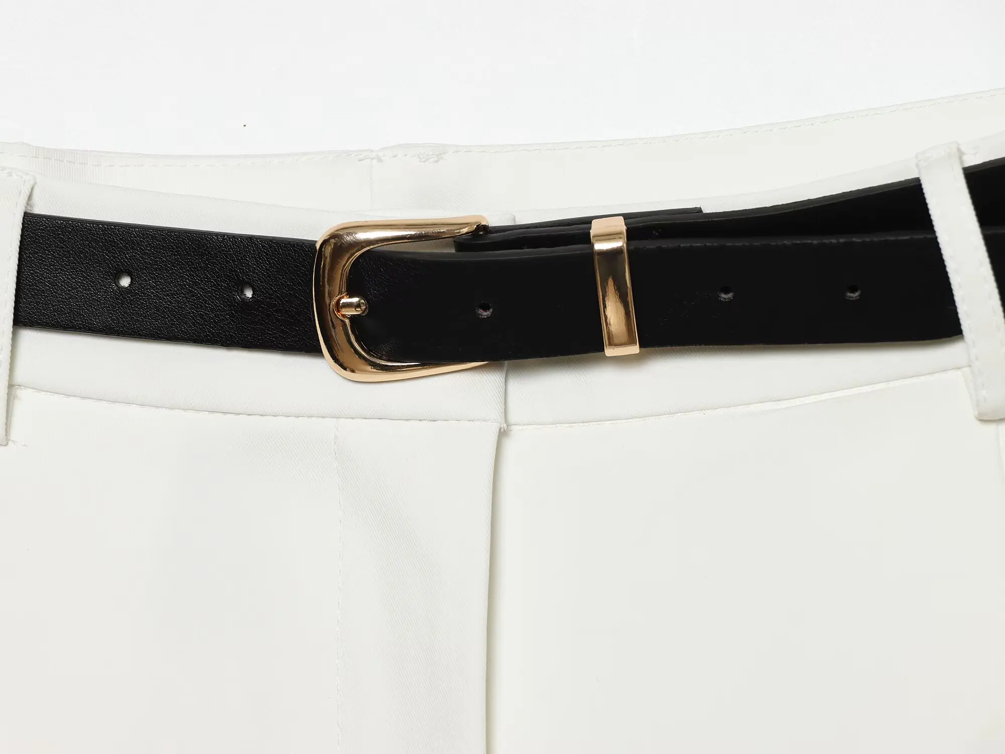 TFMLN Damen-Knielange Hose, schlicht, hohe Taille, Sommer, lässig, weites Bein, gerade Hose mit Gürtel, elegante kurze Damenhose – Detail 8