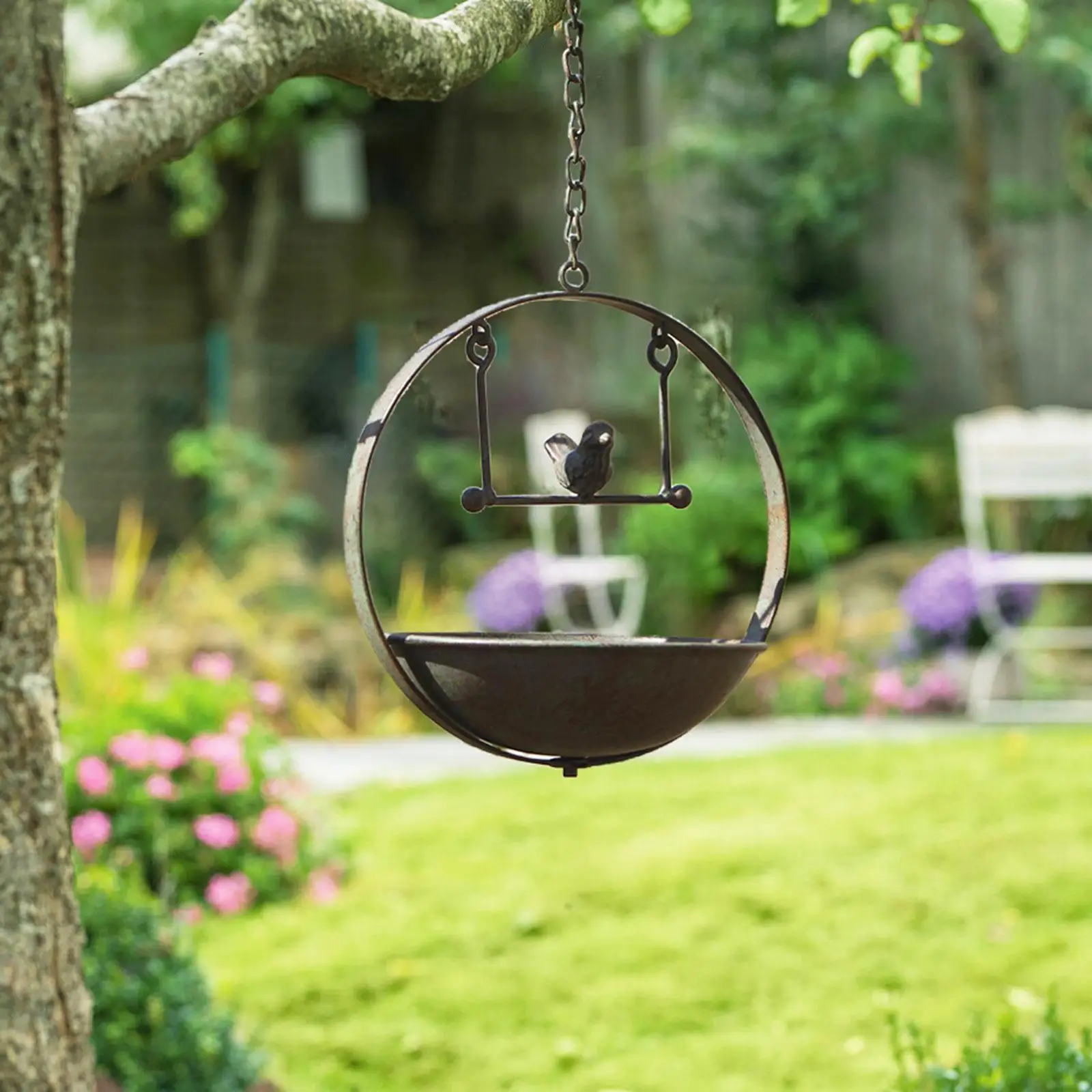 Iron Hanging Bird Bath Bird Feeder Multifunctional Length 48cm for Yard Decor
