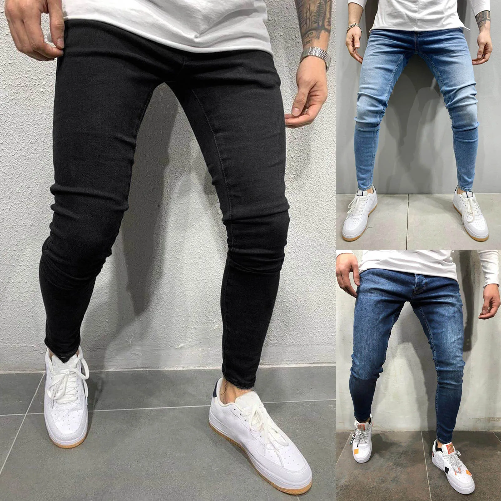 

Man Pants Retro Washing Zipper Stretch Jeans Casual Slim Fit Trousers Mens Plus Size Pencil Pants Denim Skinny Jeans For Men