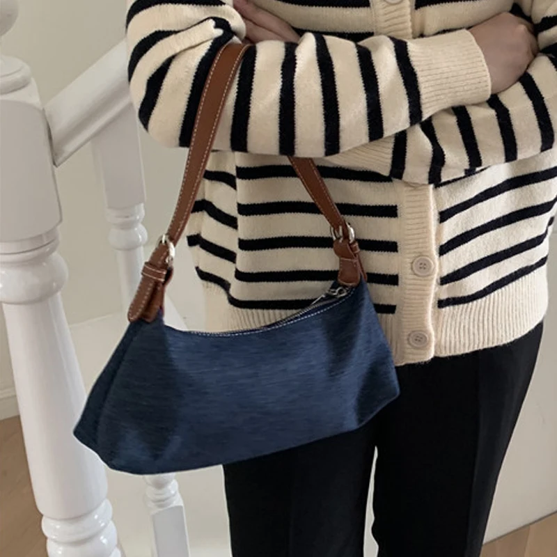 Fashion Denim Women Shoulder Bag Small Patchwork Purse Bags Female Under Arm Bags Vintage Canvas Crossbody Bag for Women