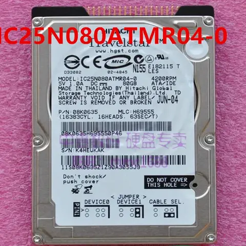 Original Almost New Hard Disk For HITACHI 80GB IDE 2.5" 5400RPM 2MB Notebook HDD IC25N080ATMR04-0