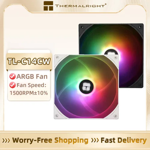 Ventilador de refrigeración de CPU Thermalright TL-C14CW-S 140mm 4PIN PWM 1500RPM alto rendimiento 14cm 3 pines ARGB S-FDB rodamientos ventilador con cubierta de PC