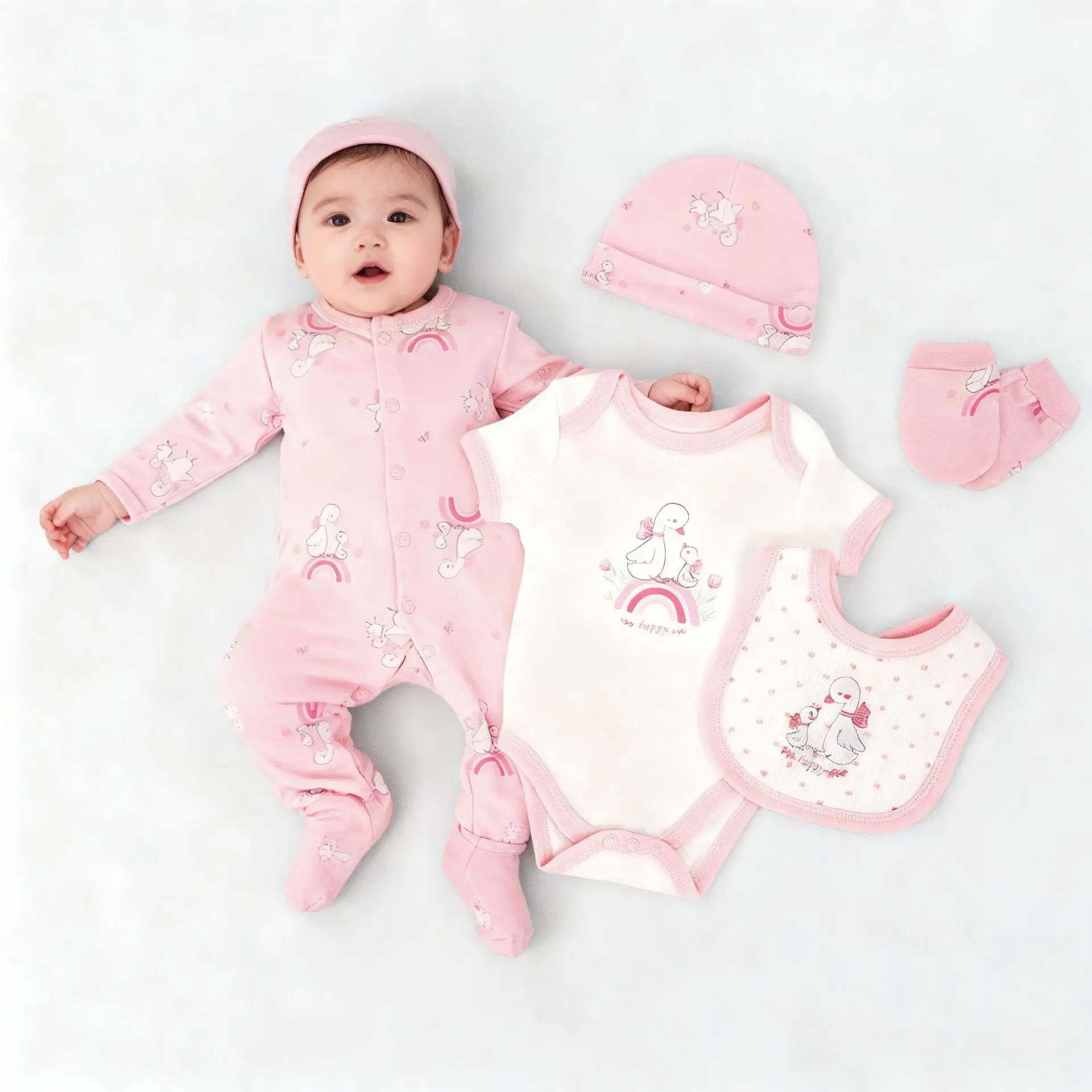 

5PCS Baby Clothes Sets for Newborn Gift Box Cotton Bodysuit Romper with Pants Hat 0-6Months Outfit Infant Sleepwear 100% Cotton