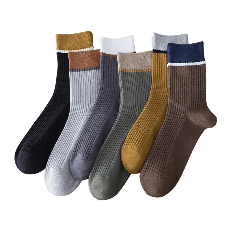 6/12 Pairs New Trendy Socks For Men\'s Autumn Winter Striped Color Sports Socks Matching All-match Breathable Mid-length Socks