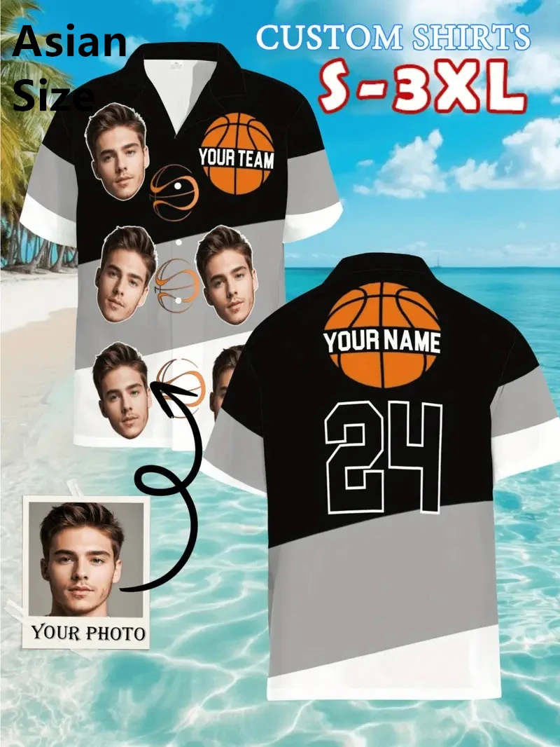 Customizable Basketball Photo Man Shirts Hawaiian Short Sleeve Shirt The Best Birthday Gift Beach Party Shirt Designer Clothes