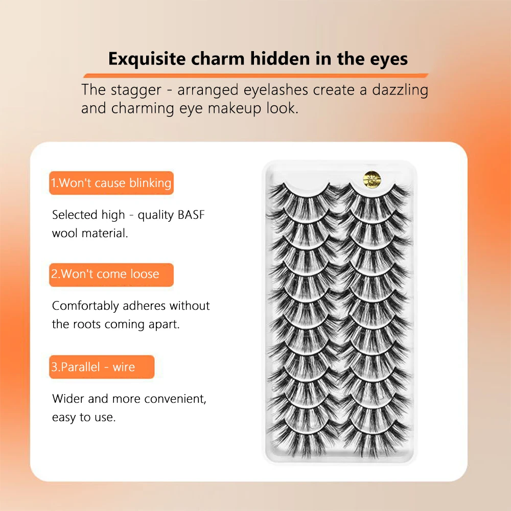 10 Pairs 3D Soft Mink Hair False Eyelashes Crisscross Wispy Fluffy Faux Eye Lashes Soft Multilayered Effect