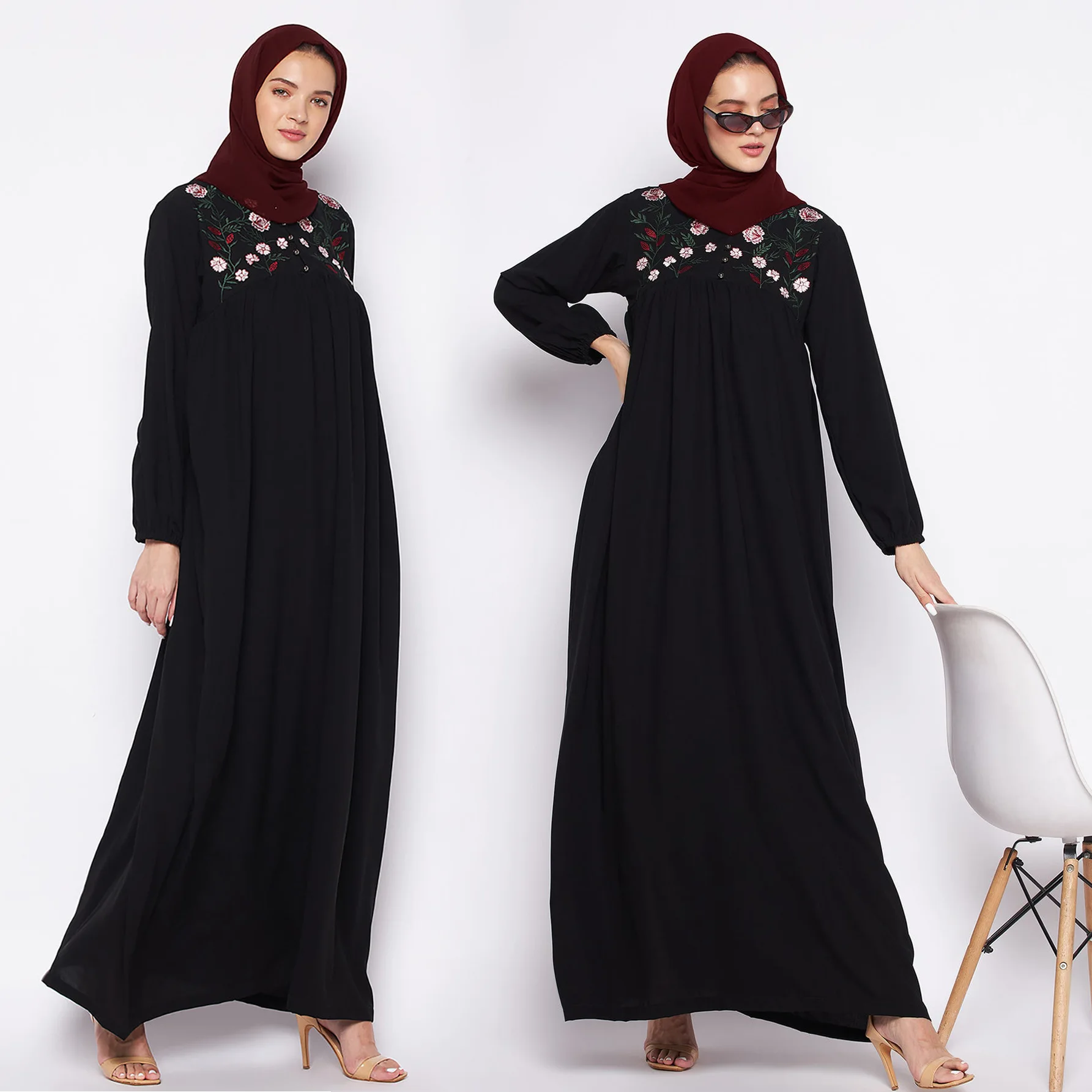 M261# Muslim Women's Dress Abaya Robe Heavy Industry Embroidered Loose fitting Dress Long Dress