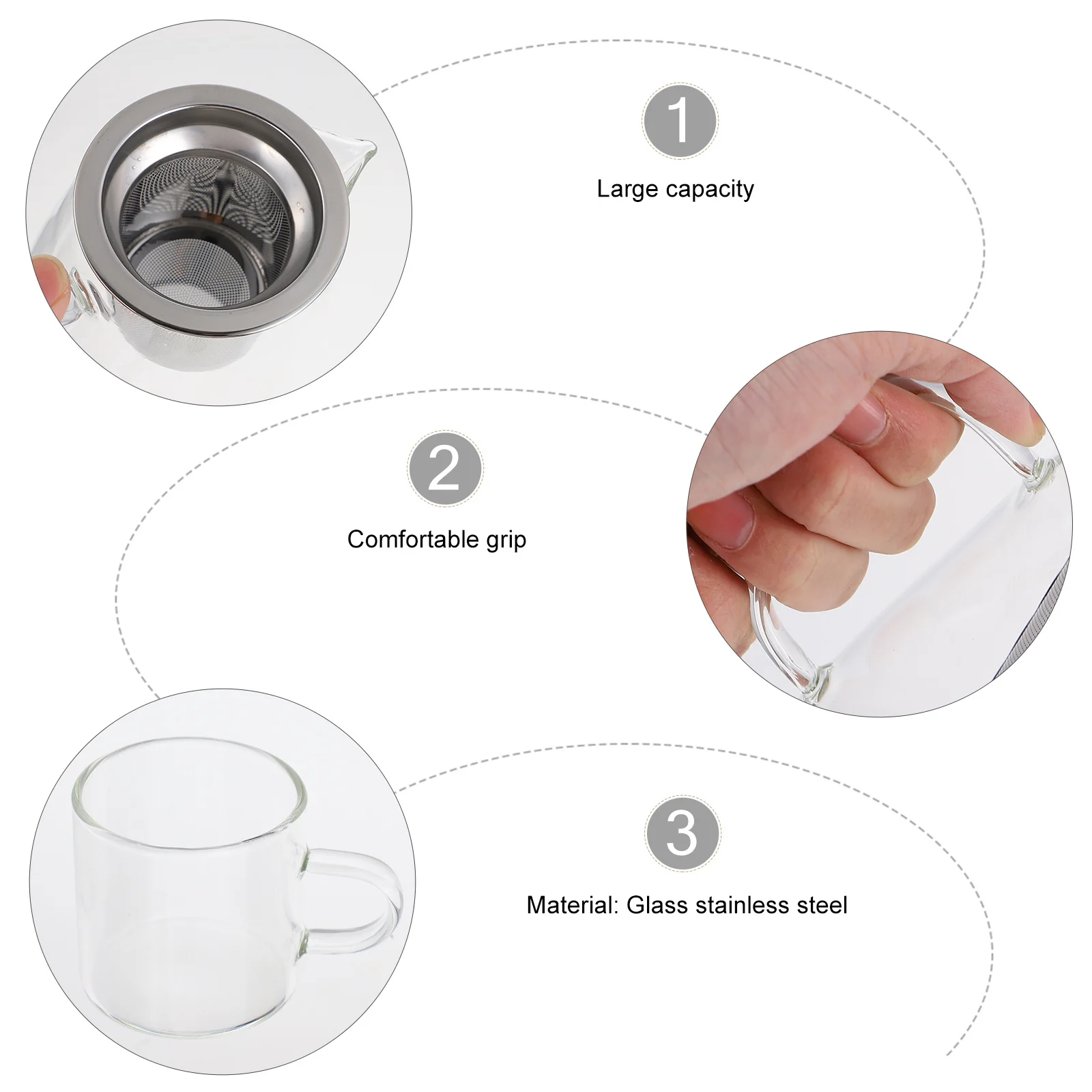 

1Set Glass Teapot Set Heat Resistant Transparent Boiling Tea Kettle Stainless Steel Infuser Easy Clean Suitable for Jasmine