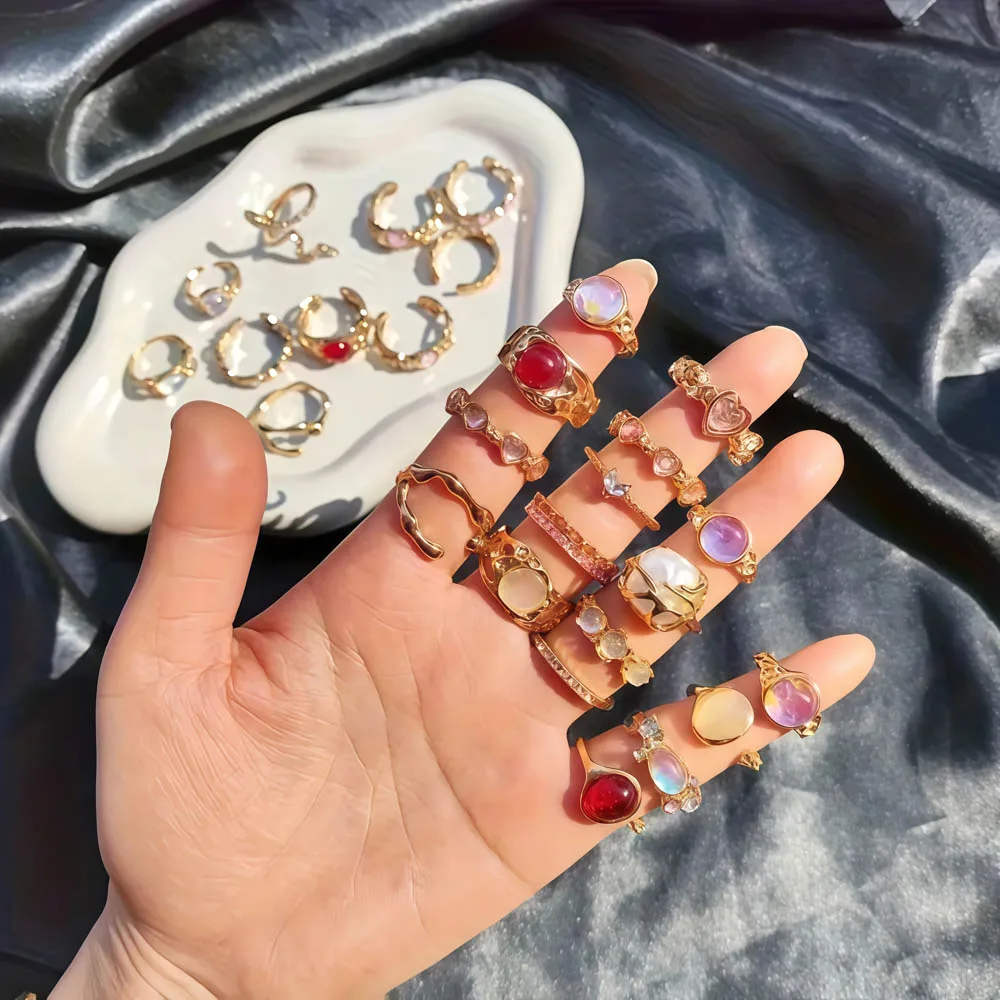 20 قطعة/الوحدة سحر الموضة أنيقة القلب الأفعى لامعة حجر الراين خواتم للنساء مزيج نمط مفتوح قابل للتعديل مجوهرات يومية هدايا الحفلات #6