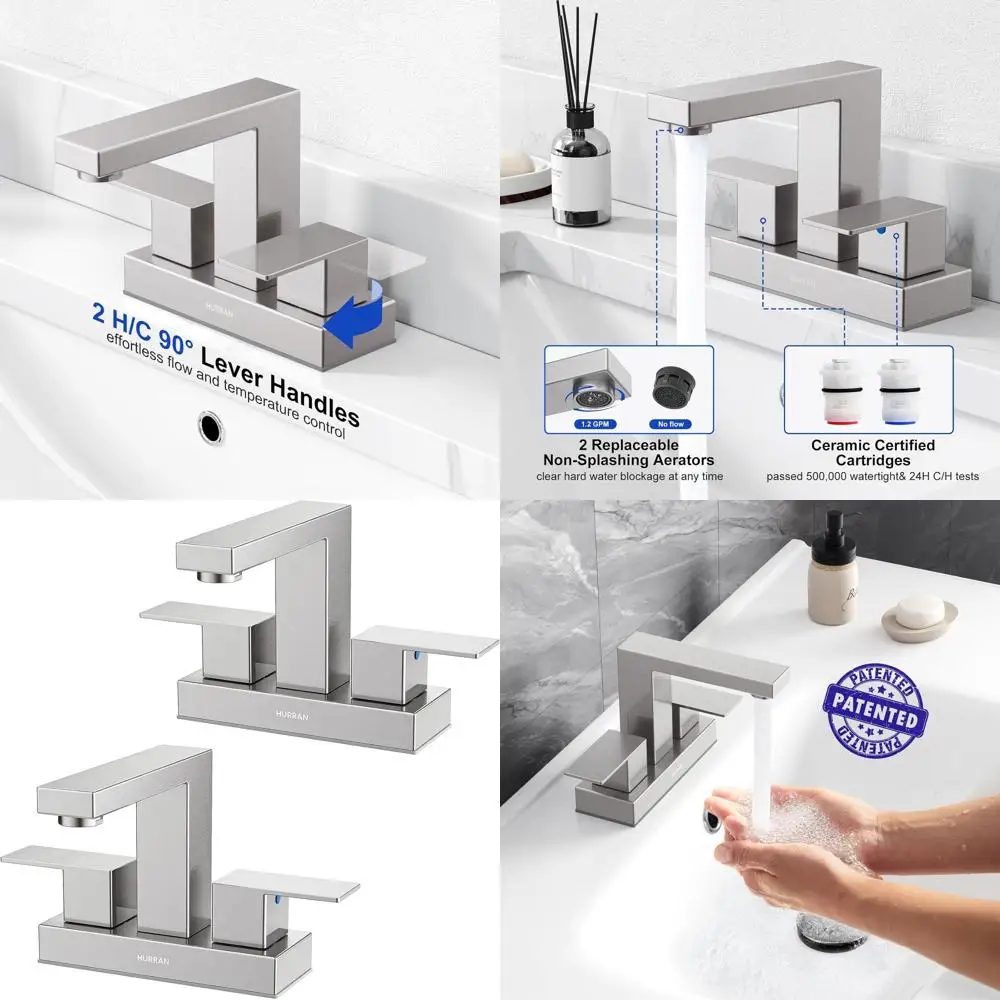 

Комплект из 2 смесителей для раковины из матового никеля с 3 отверстиями, выдвижным сливом и линиями подачи для туалетного столика и туалета на колесах.