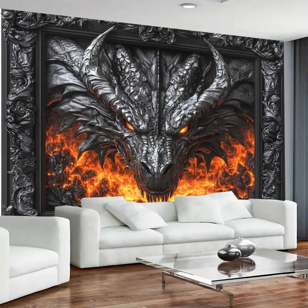 نسيج التنين الناري - مثالي لإضافة نمط القوطية والخيال إلى أي ديكور غرفة، مثالي للاستخدام المنزلي