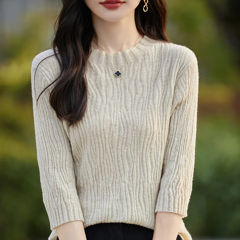 

Women Sweater Autumn Winter Harl Sleeve Pullovers Solid Bottoming Shirts High Strecth O-neck Jumpers Korean Fashion Sweater LM40