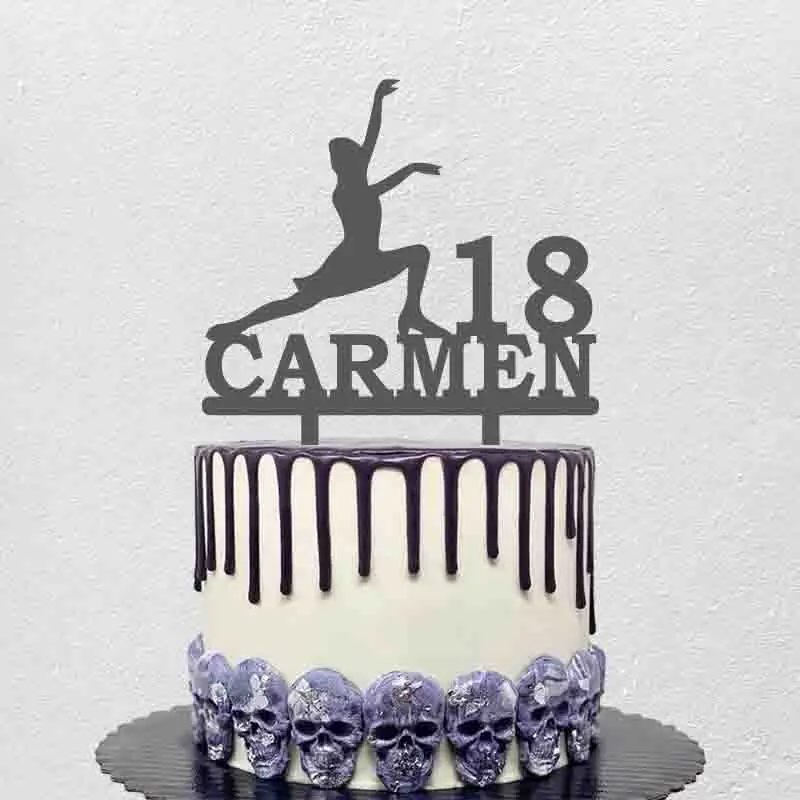 Figure Ice Dancing Skater Birthday Cake Topper Custom Name Age Figure Skating Silhouette For Figure Skater Birthday Decoration