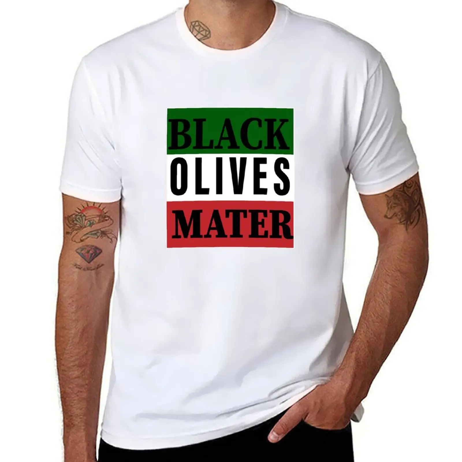 

Black Olives Matter Italy Flag Straight on a Pizza Quote food Italian Funny T-Shirt man t shirts for men T-Shirt