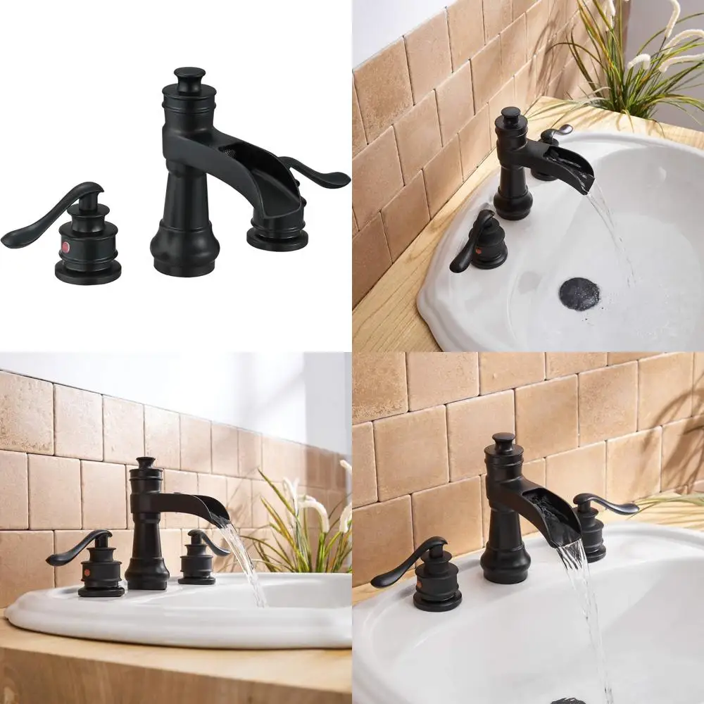 

Two-Handle High Arc 8 Inch Widespread Bathroom Faucet with 3 Holes and Waterfall Deck Mount Vanity Sink Fixture